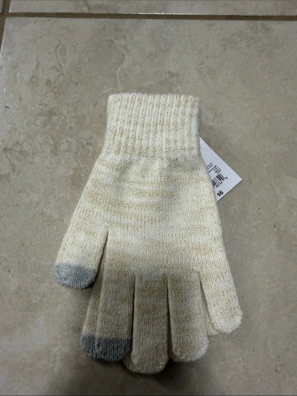 Mixit Cream Knit Touchscreen Gloves with Gray Tips